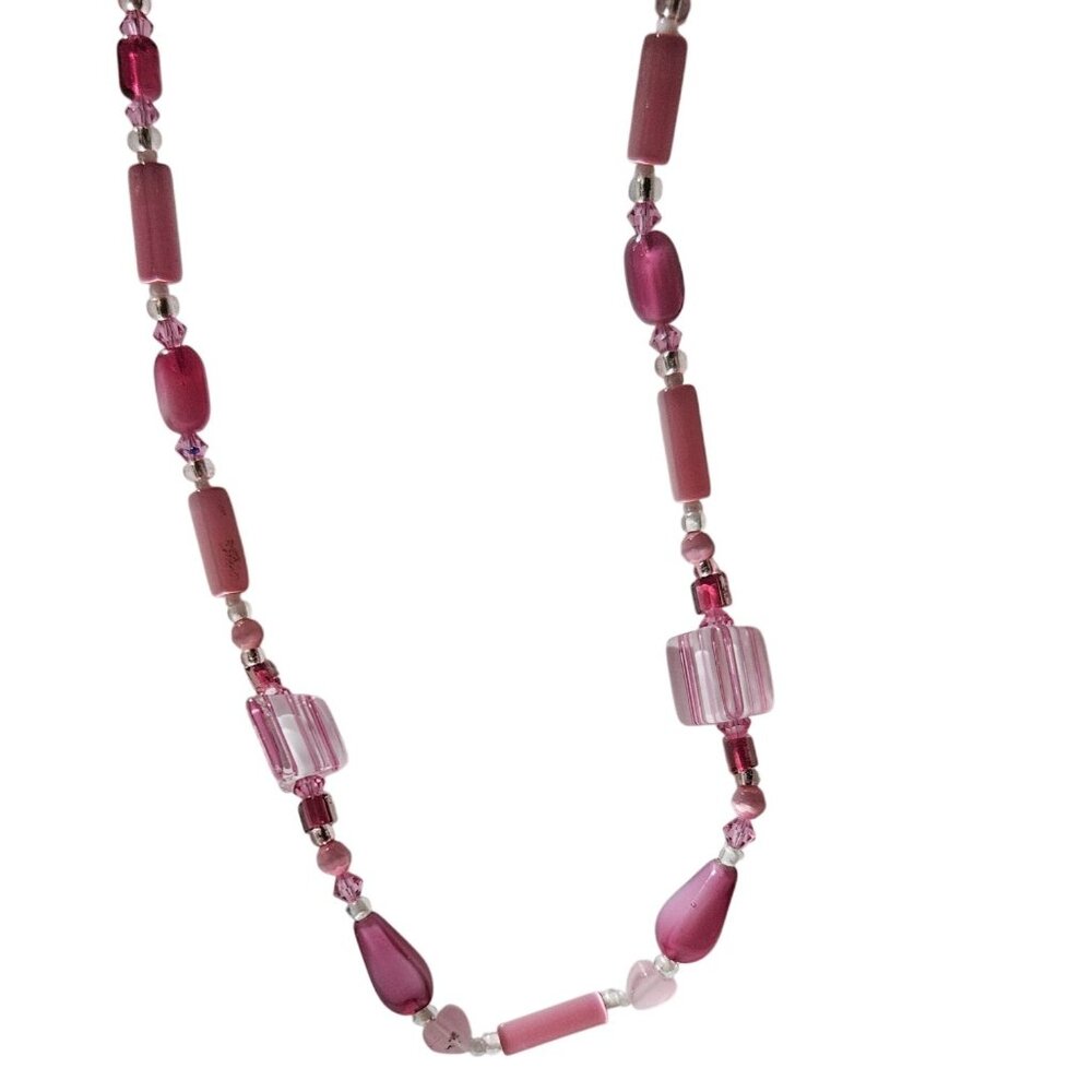 Handcrafted Pink Beaded Necklace Boho Retro Fashion Jewelry Women